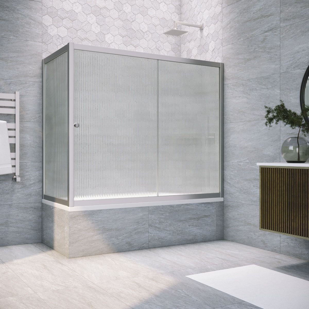 Шторка на ванну Vegas Glass  ZV+ZVF NOVO 180*85 07 Moru, профиль матовый хром, стекло Moru