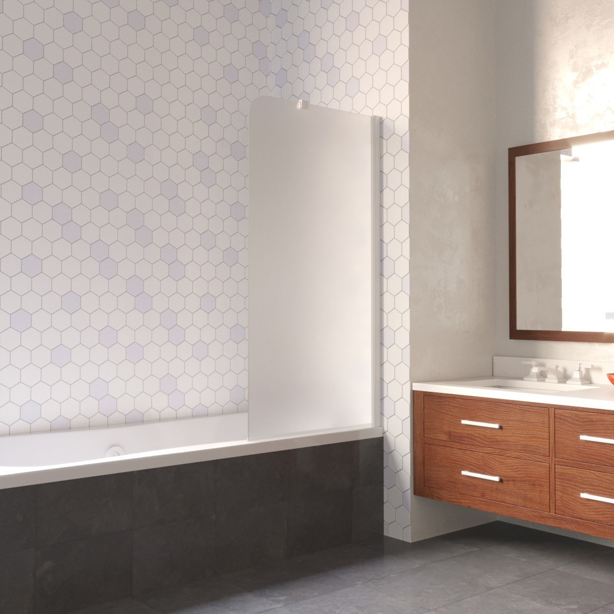 Шторка на ванну Vegas Glass EV LUX ST 76 01 10 R, профиль белый, стекло сатин