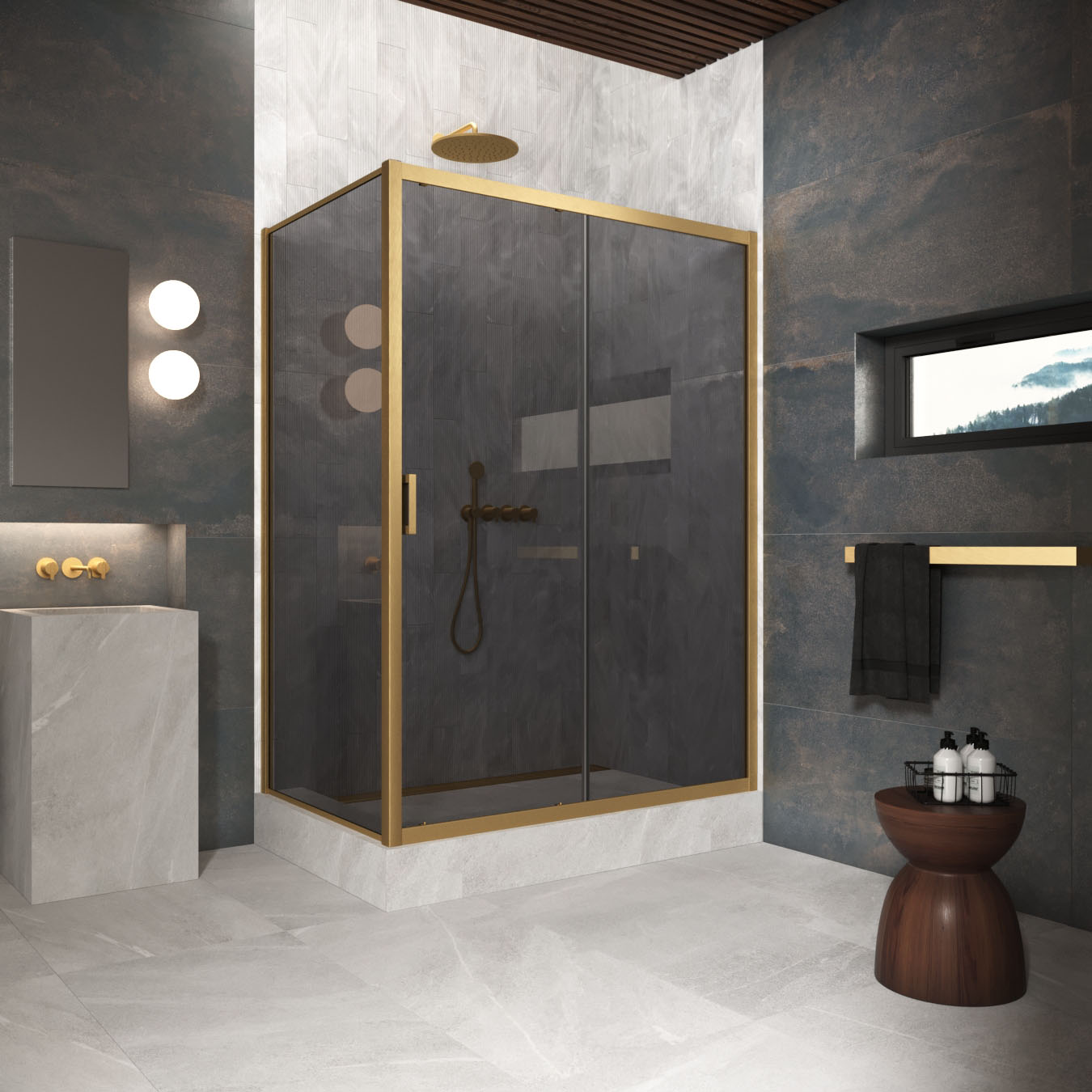 Душевой уголок Vegas Glass ZP+ZPV Protec 170*80 03 07, профиль золото матовое, стекло графит