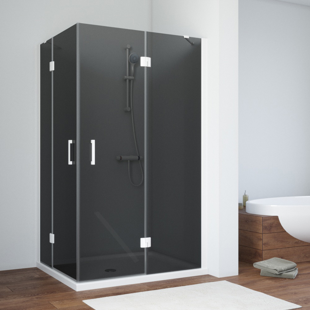 Душевой уголок Vegas Glass AFA-F NOVO 90*80 01 07 R, профиль белый, стекло графит