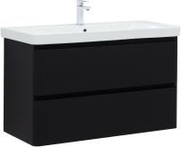 Тумба с раковиной Aquanet Эмбер 105 2 ящика, черная матовая, раковина Luxury