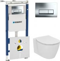 Инсталляция Geberit Duofix Платтенбау 458.125.21.1 4 в 1 с кнопкой смыва + унитаз подвесной Ideal Standard Connect AquaBlade E047901 + сиденье Connect E772401 + шумоизоляция