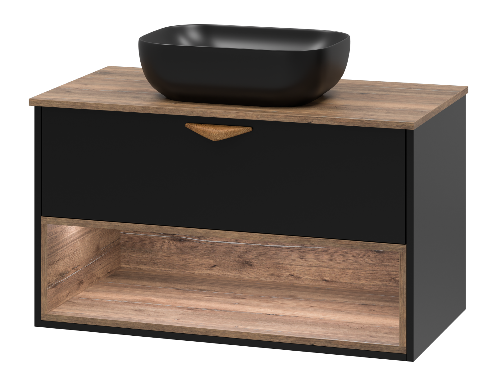 Тумба с раковиной Brevita Bergen 90 с подсветкой подвесная, черная