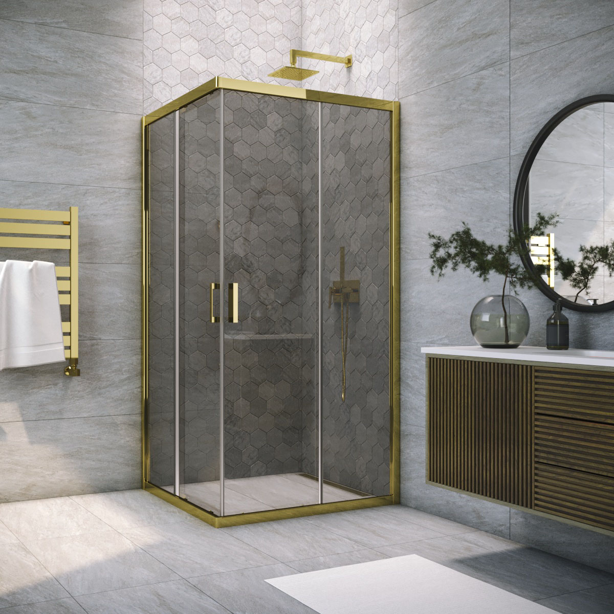 Душевой уголок Vegas Glass ZA TUR NOVO 120 09 07, профиль золото глянцевое, стекло графит