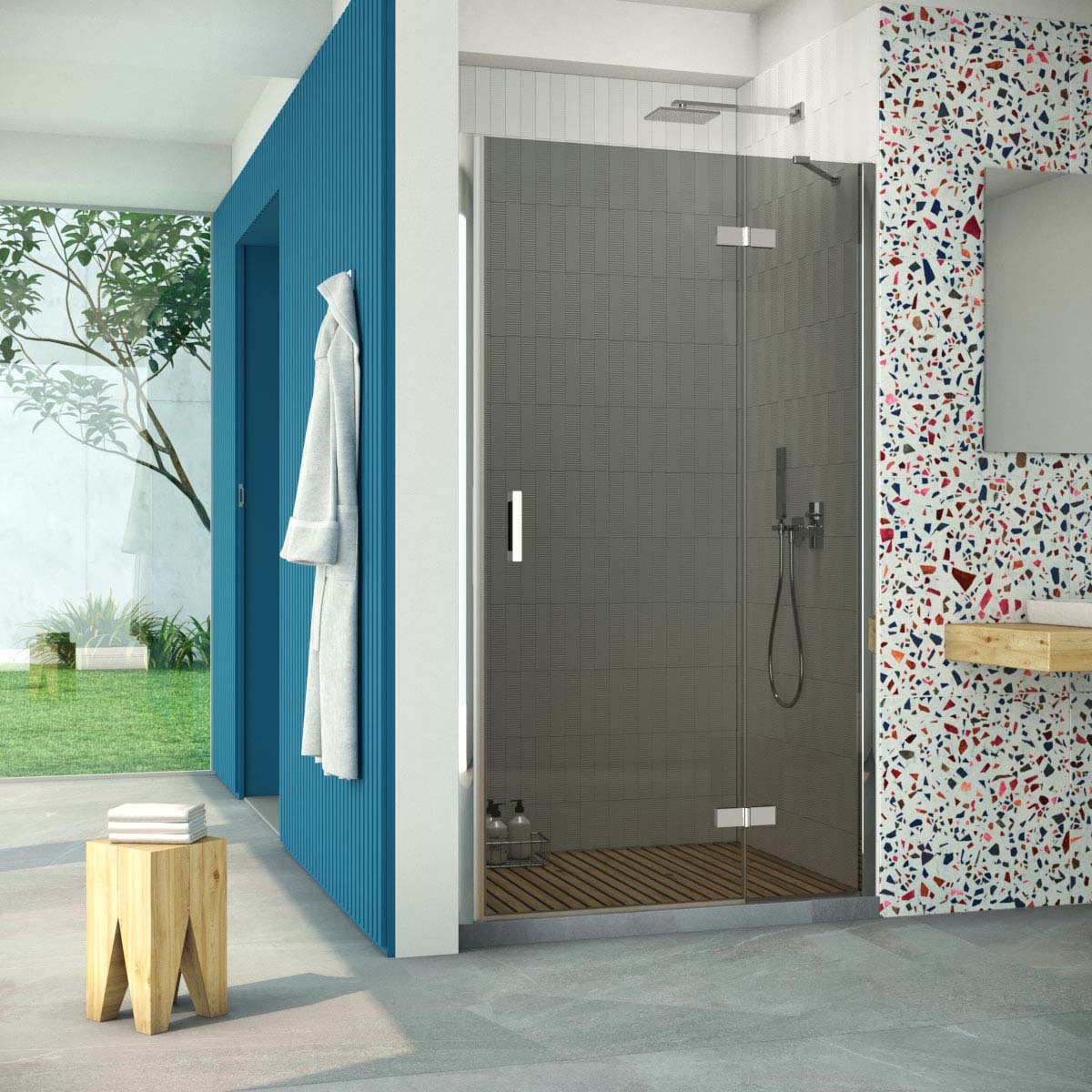 Душевая дверь в нишу Vegas Glass AFP Retta 100 08 07 R, профиль глянцевый хром, стекло графит