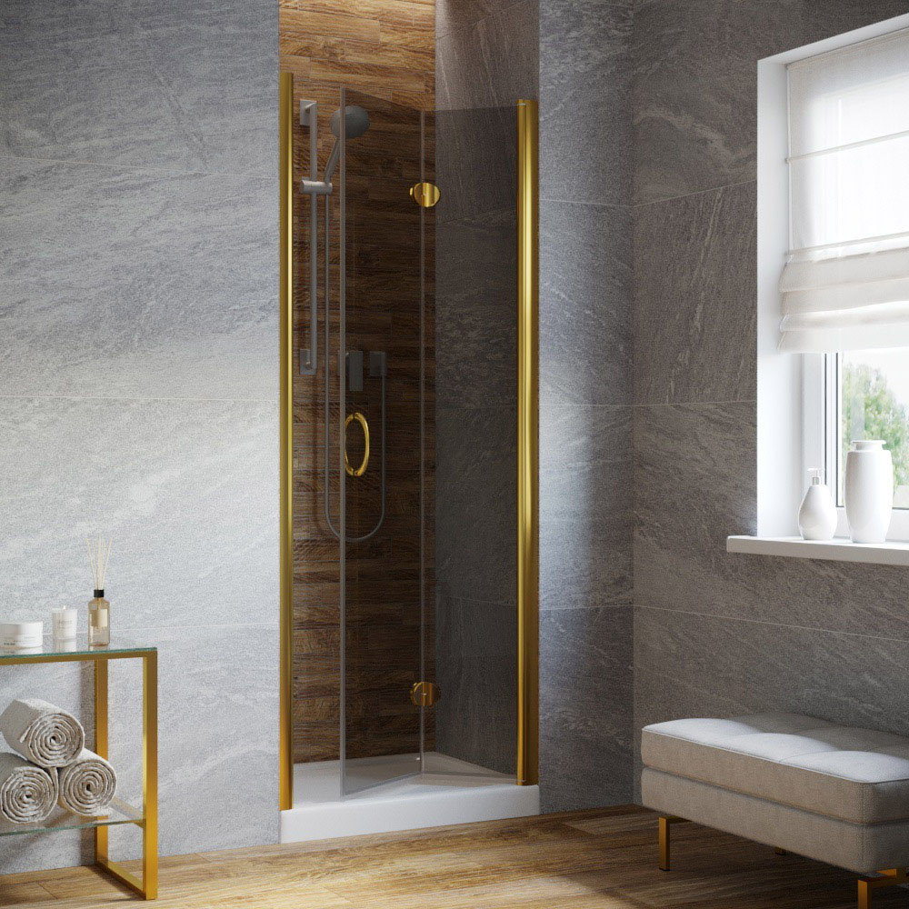 Душевая дверь в нишу Vegas Glass GPS LUX 90 09 07 R, профиль золото глянцевое, стекло графит
