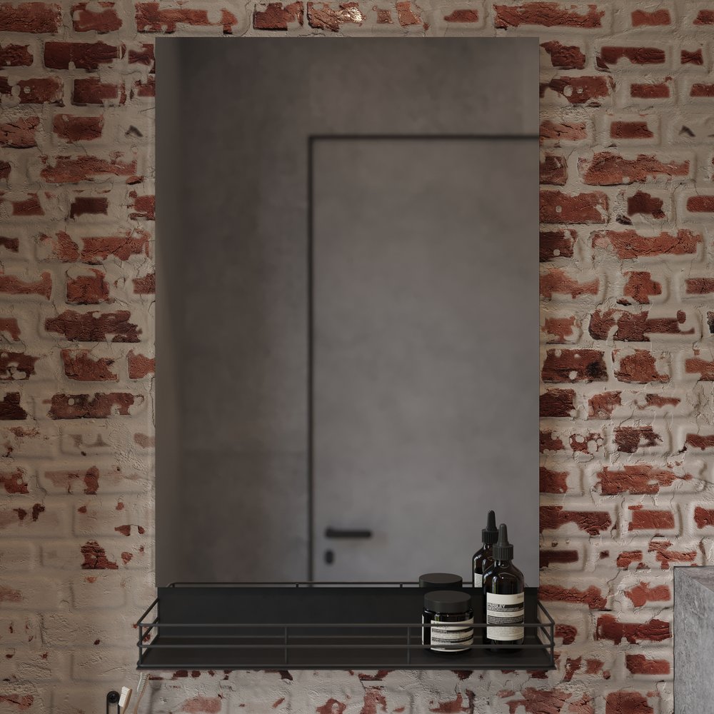 Зеркало Stworki Нюборг 50 с полкой, черное