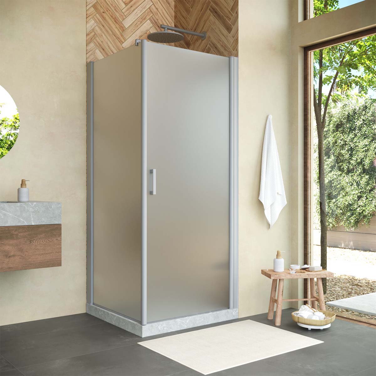 Душевой уголок Vegas Glass EP-FIS NOVO 80*90 07 10 R, профиль матовый хром, стекло сатин