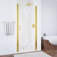 Душевая дверь в нишу Vegas Glass ЕР 60 09 ARTDECO D2 профиль золото глянцевое, стекло прозрачное рисунок матовый