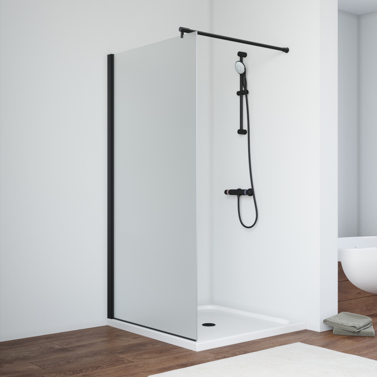 Душевая перегородка Vegas Glass EAF NOVO h2000 106 02М 10, профиль черный матовый, стекло сатин