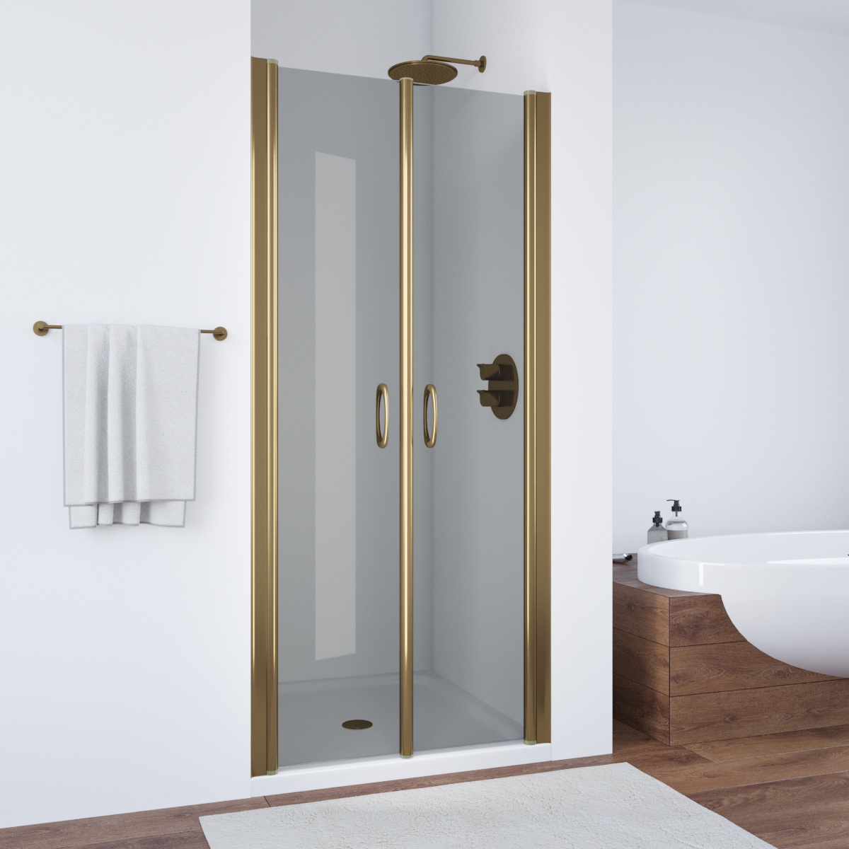 Душевая дверь в нишу Vegas Glass Е2Р 85 05 07, профиль бронза, стекло графит