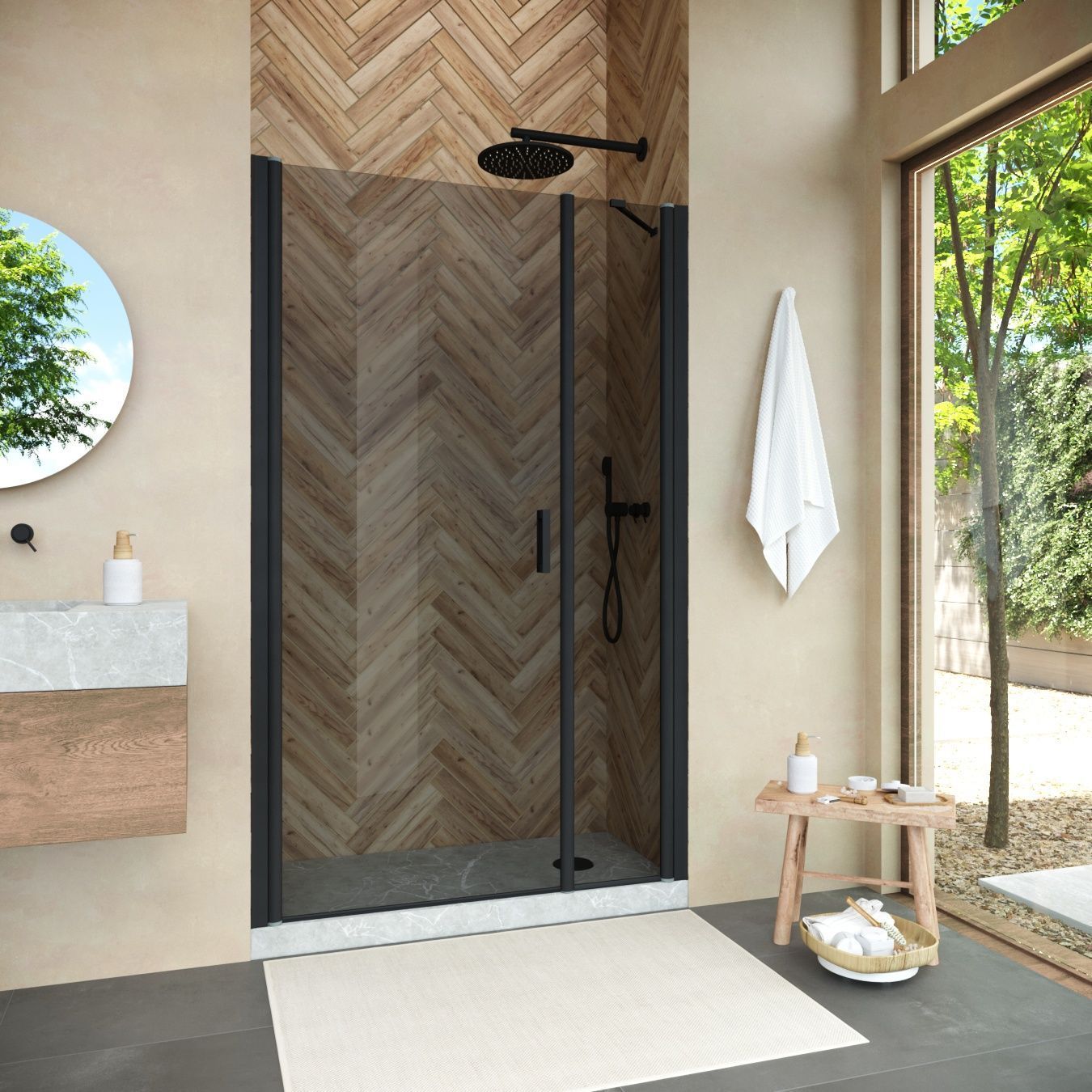 Душевая дверь в нишу Vegas Glass EP-F-2 NOVO 125 02М 07 L профиль черный матовый, стекло графит