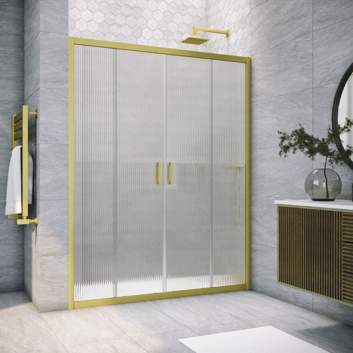 Душевая дверь в нишу Vegas Glass  Z2P NOVO h2000 215 03 Moru, профиль золото матовое, стекло Moru