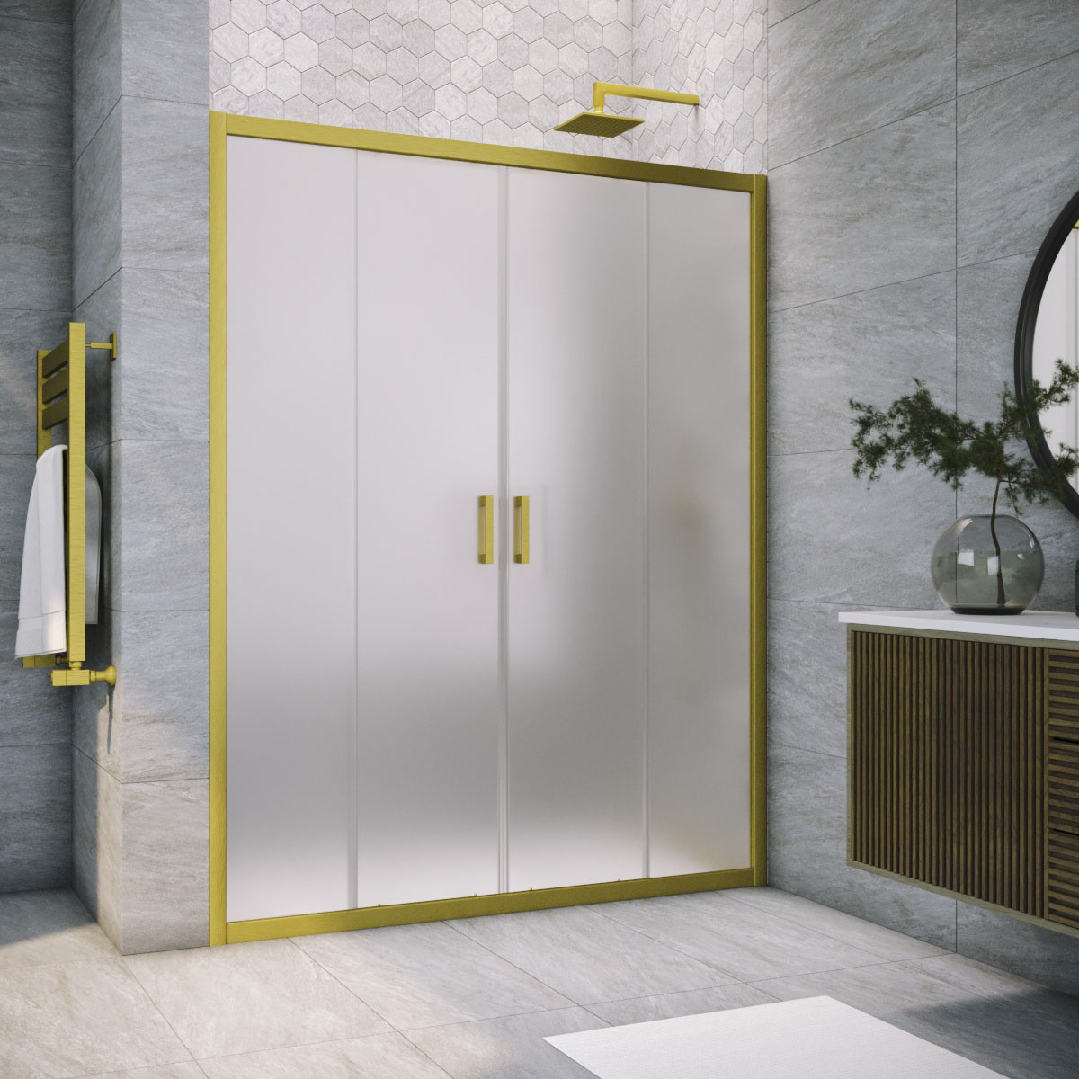 Душевая дверь в нишу Vegas Glass Z2P NOVO h2000 165 03 10, профиль золото матовое, стекло сатин