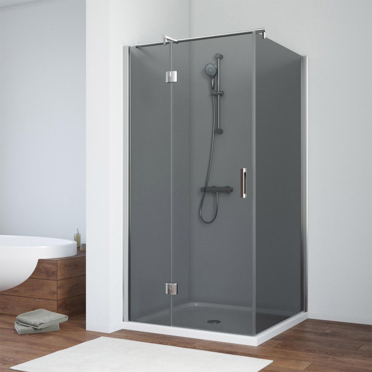 Душевой уголок Vegas Glass AFP-Fis NOVO 110*120 08 07 L, профиль глянцевый хром, стекло графит