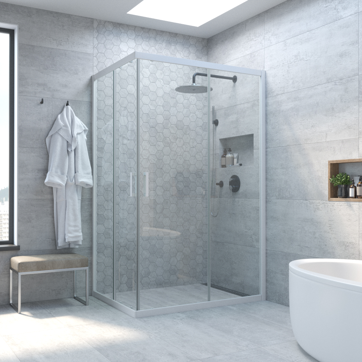 Душевой уголок Vegas Glass ZA-F NOVO 95*70 01 crystalvision, профиль белый, стекло crystalvision