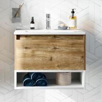 Тумба с раковиной Stworki Карлстад 60 дуб рустикальный, с белой полкой