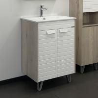 Тумба с раковиной Comforty Клеон 60, белый, дуб дымчатый, с раковиной 9060M