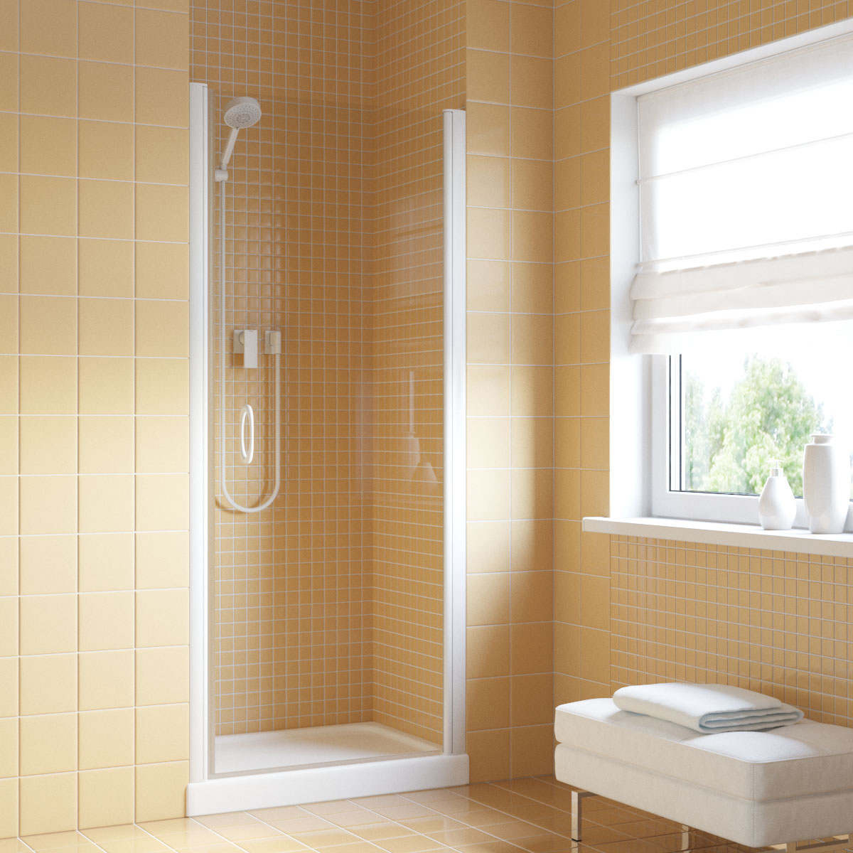 Душевая дверь в нишу Vegas Glass EP LUX 90 01 crystalvision R, профиль белый, стекло crystalvision