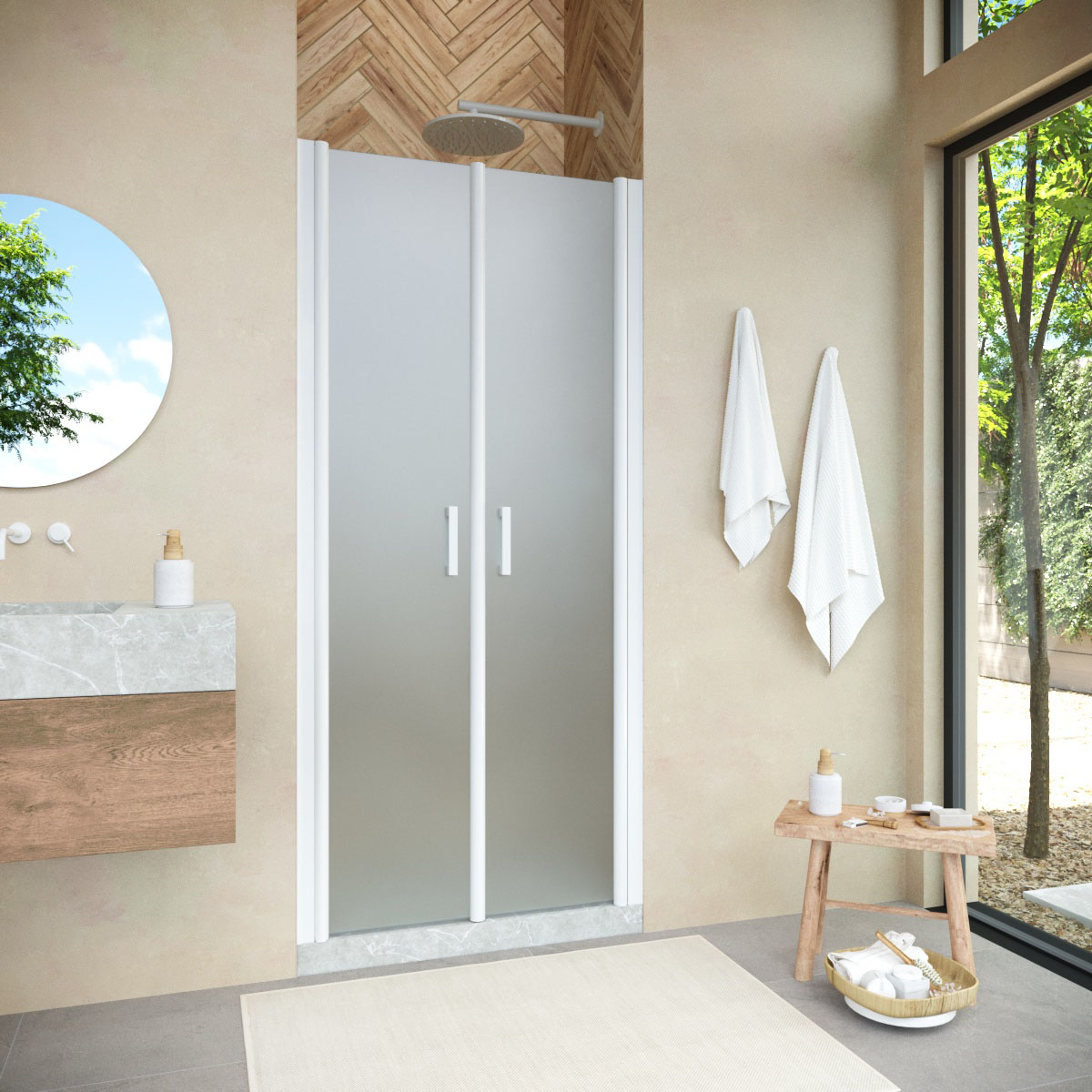 Душевая дверь в нишу Vegas Glass  E2P NOVO h2000 120 01 10, профиль белый, стекло сатин