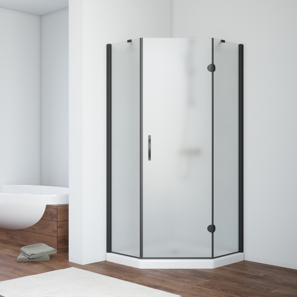 Душевой уголок Vegas Glass AFA-Pen NOVO 90 02М 10 R, профиль черный матовый, стекло сатин