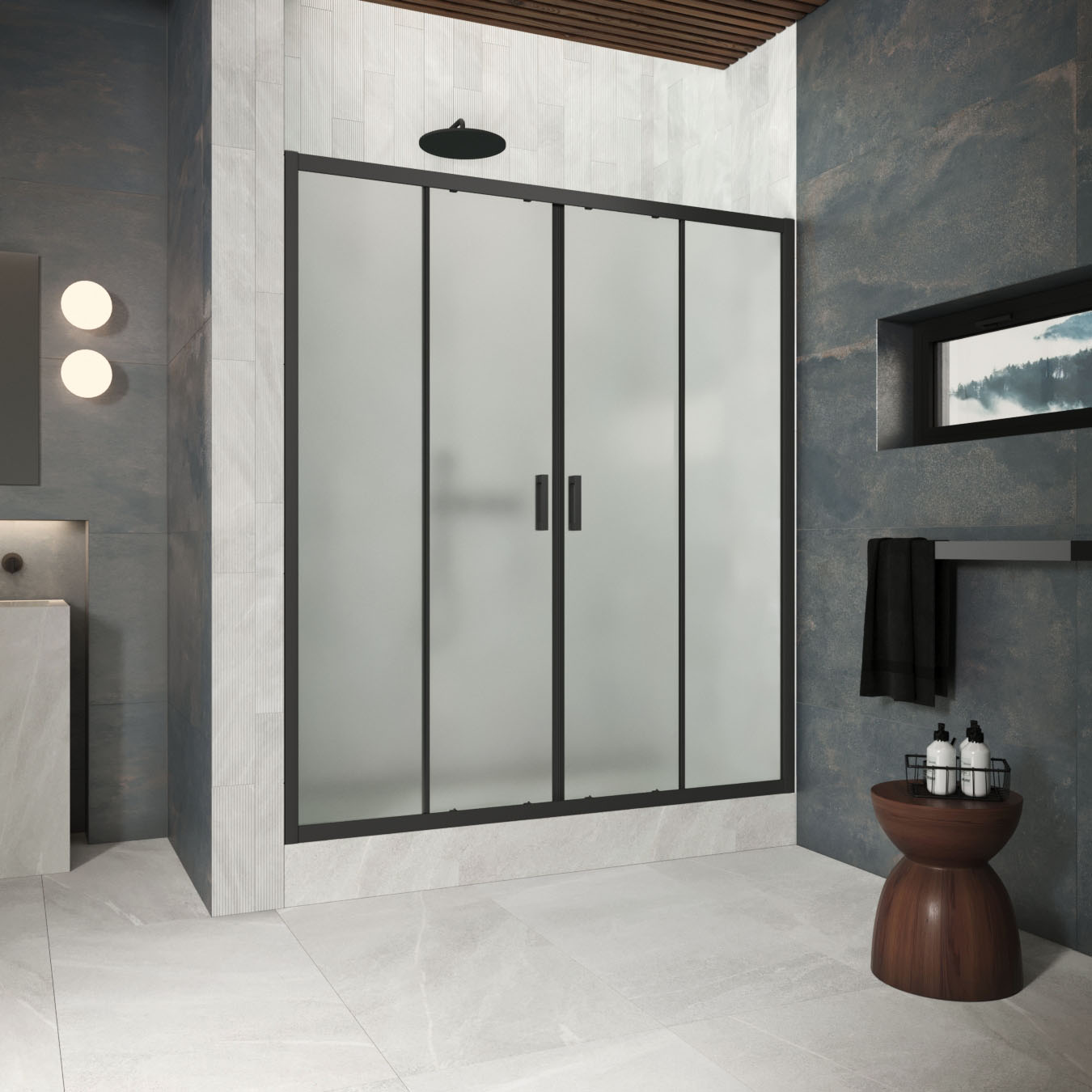 Душевая дверь в нишу Vegas Glass  Z2P Protec 180 02М 10, профиль черный матовый, стекло сатин