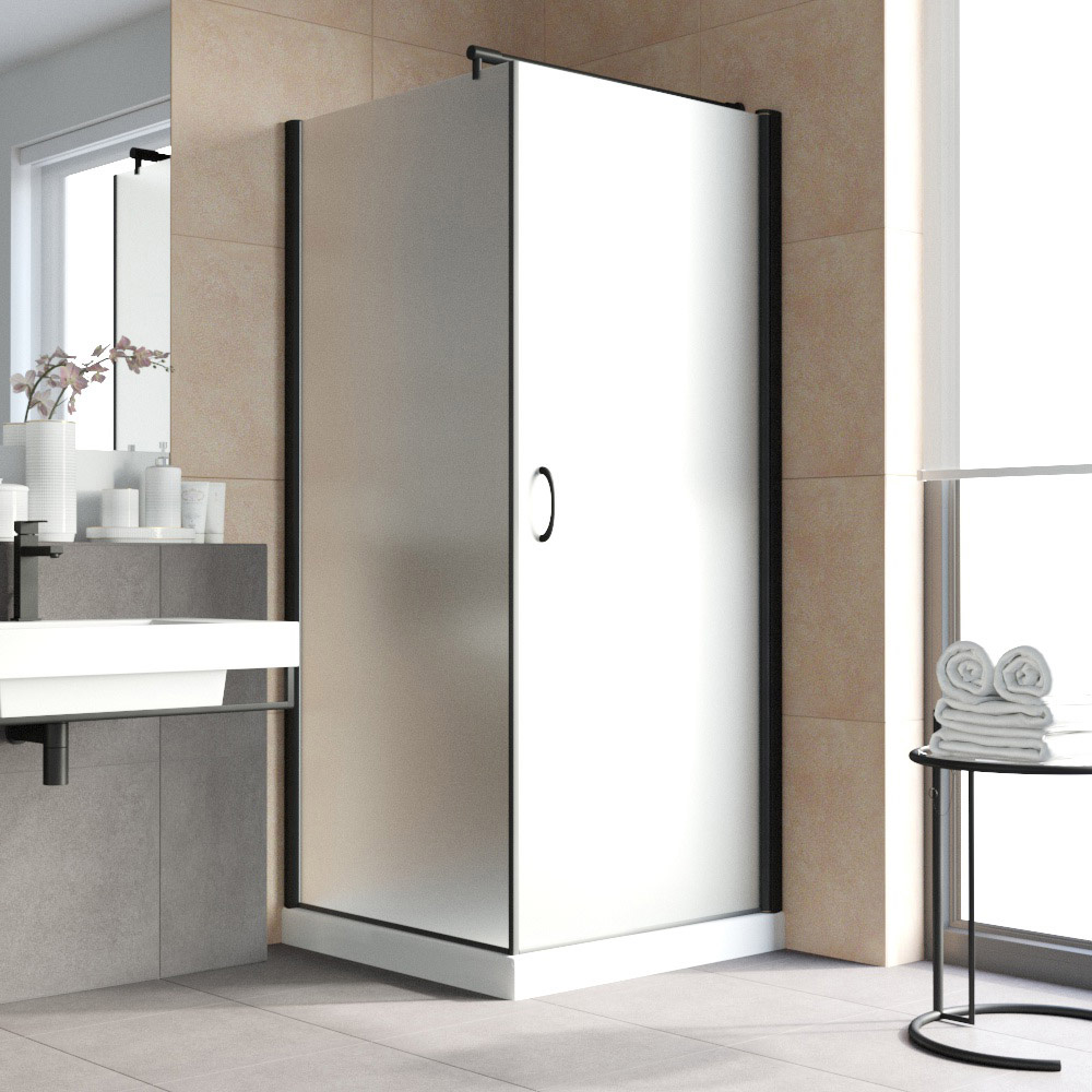 Душевой уголок Vegas Glass EP-Fis LUX 80*100 02М 10 R, профиль черный матовый, стекло сатин