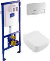 Инсталляция Villeroy & Boch 9224 6100 + кнопка Viconnect 9224 9069 матовый хром + унитаз подвесной Villeroy & Boch Legato 5663RS01 alpin, безободковый