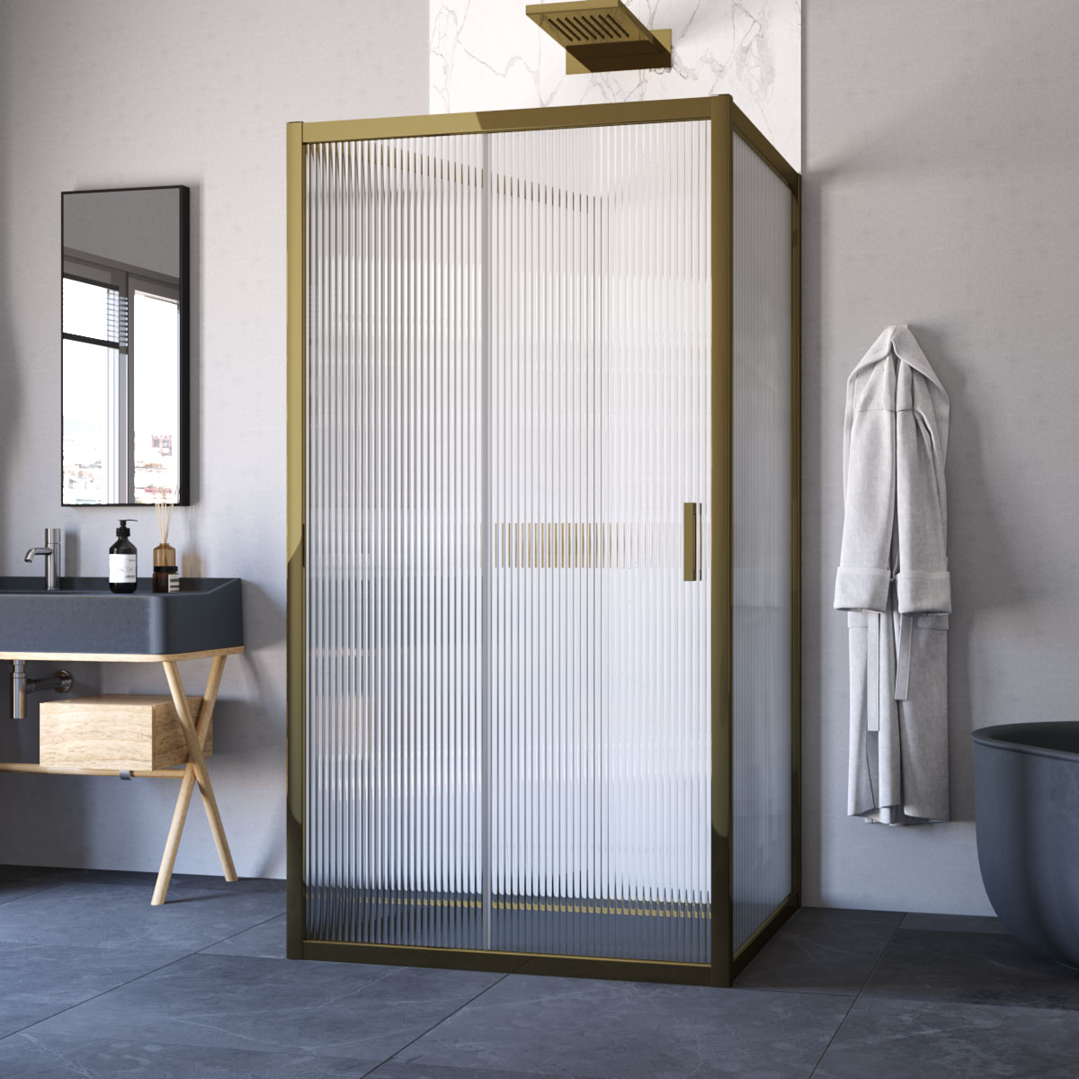 Душевой уголок Vegas Glass ZP-U TUR NOVO 120*90 05 Moru, профиль бронза, стекло Moru