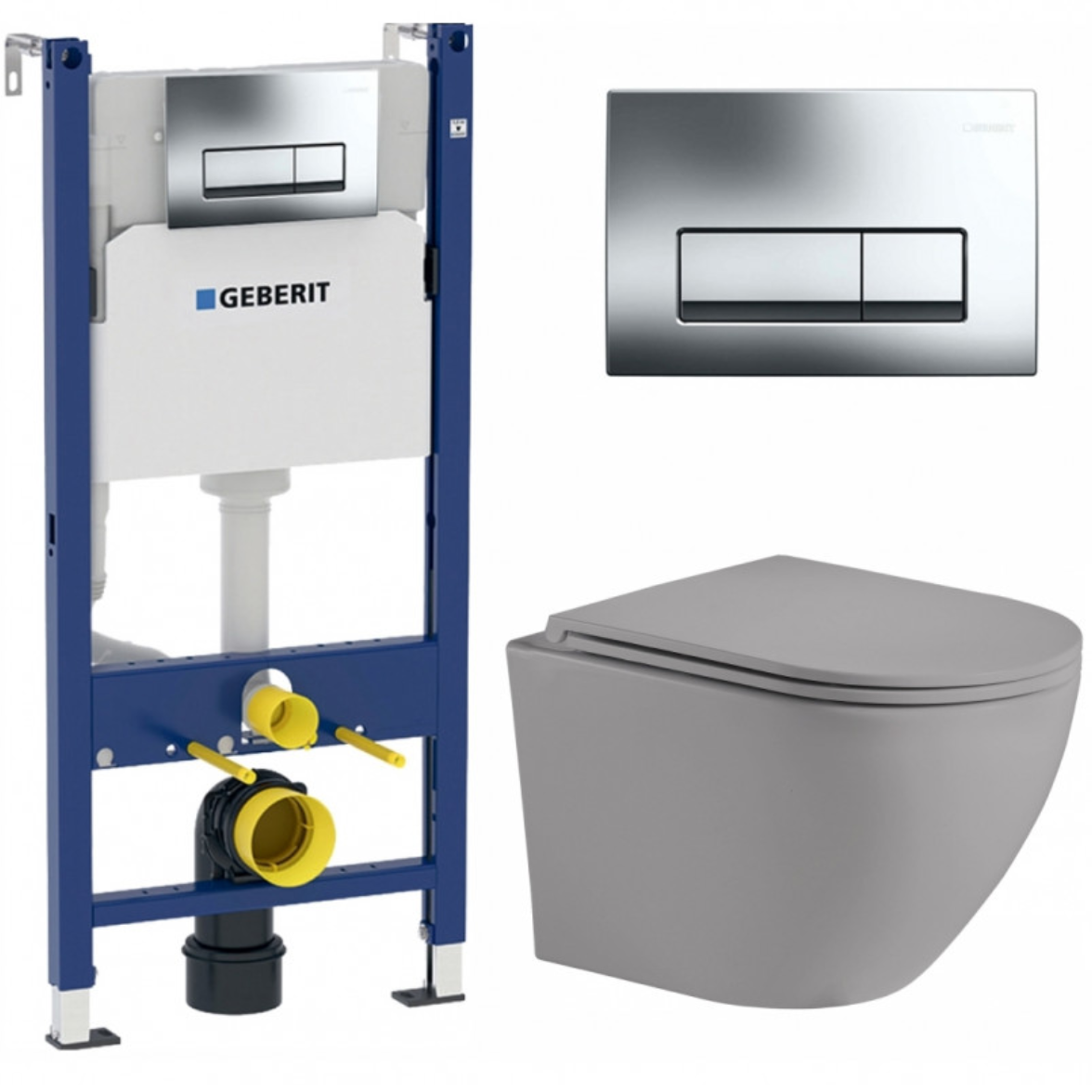 Инсталляция Geberit Duofix Delta UP100 111.153.00.1 с кнопкой + унитаз подвесной WeltWasser SK Merzbach 043 MT-GR