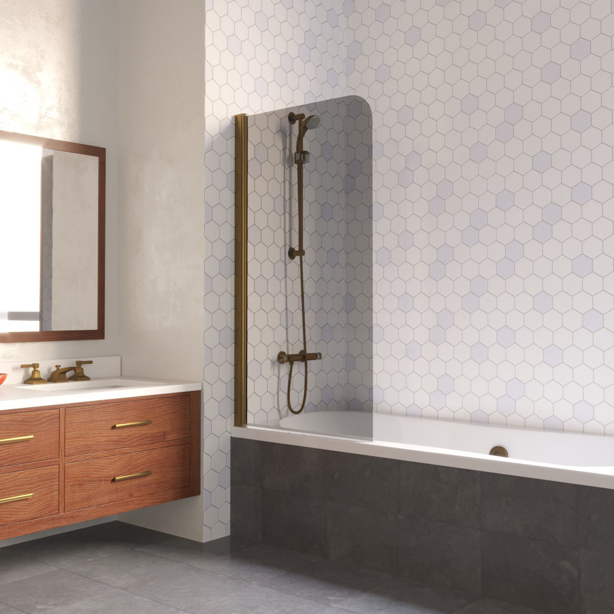 Шторка на ванну Vegas Glass EV LUX 70 05 07 L, профиль бронза, стекло графит