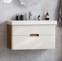 Тумба с раковиной Aquaton Оливия 90, бежевый/дуб велл