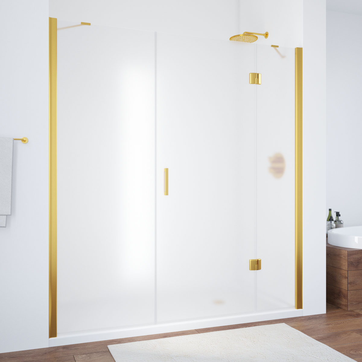 Душевая дверь в нишу Vegas Glass AFP-F NOVO 160 09 10 R, профиль золото глянцевое, стекло сатин