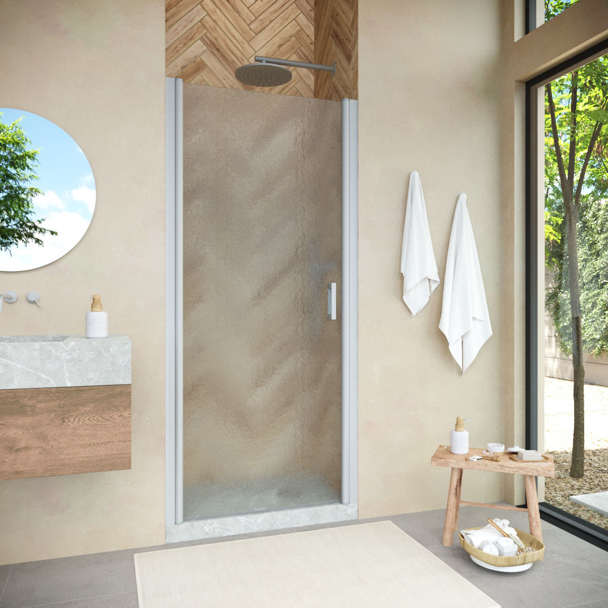 Душевая дверь в нишу Vegas Glass  EP NOVO 95 07 02, профиль матовый хром, стекло шиншилла