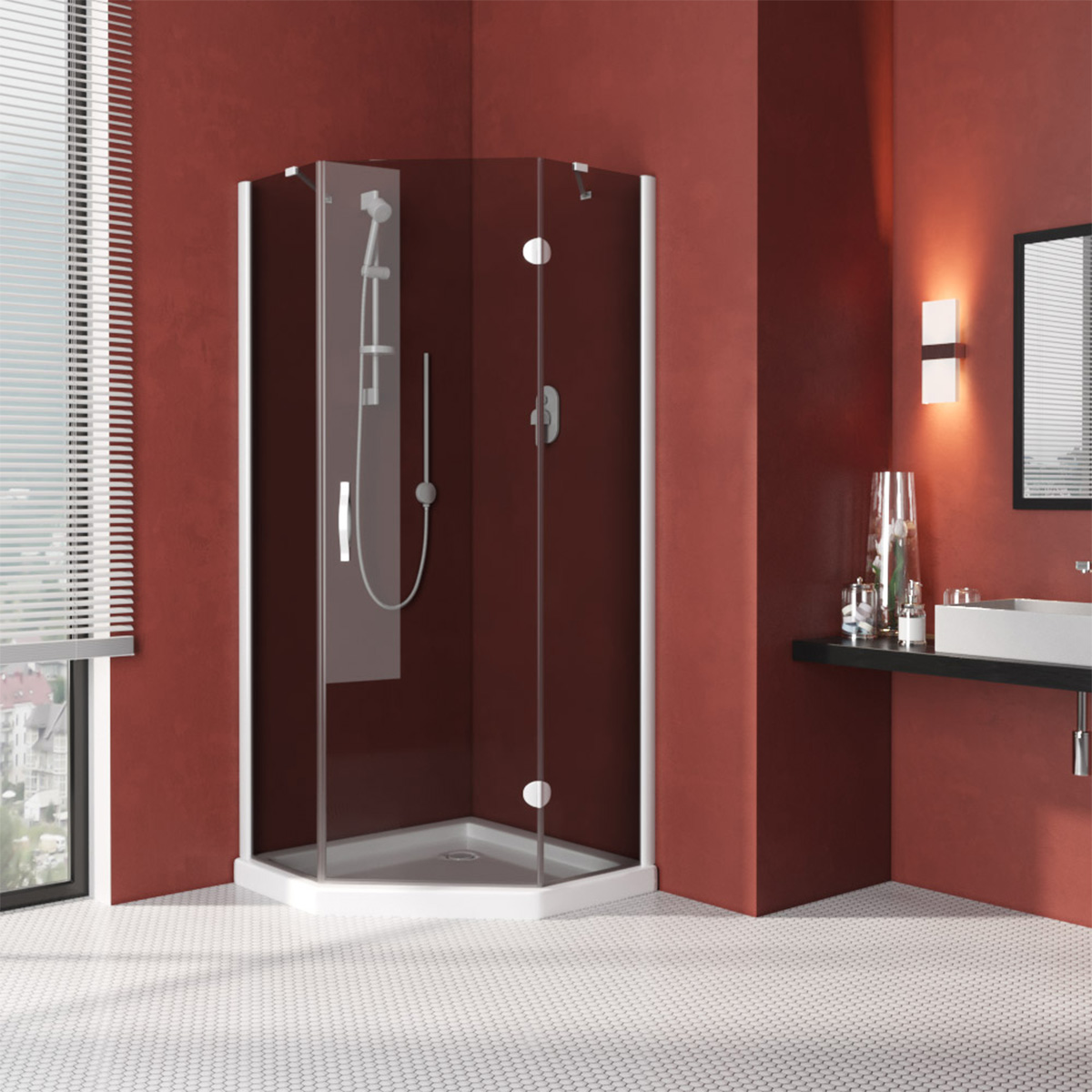 Душевой уголок Vegas Glass AFA-Pen LUX 110 01 07 R, профиль белый, стекло графит