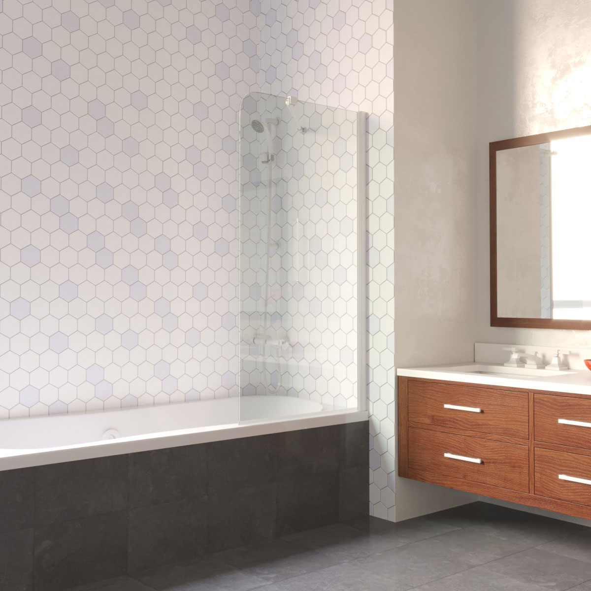 Шторка на ванну Vegas Glass EV LUX ST 76 01 crystalvision R, профиль белый, стекло crystalvision