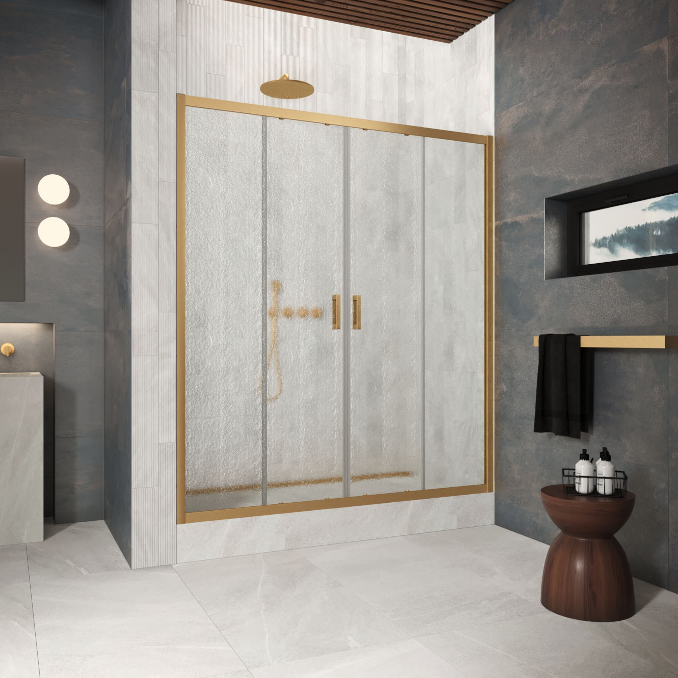 Душевая дверь в нишу Vegas Glass  Z2P Protec h1900 180 03 02, профиль золото матовое, стекло шиншилла