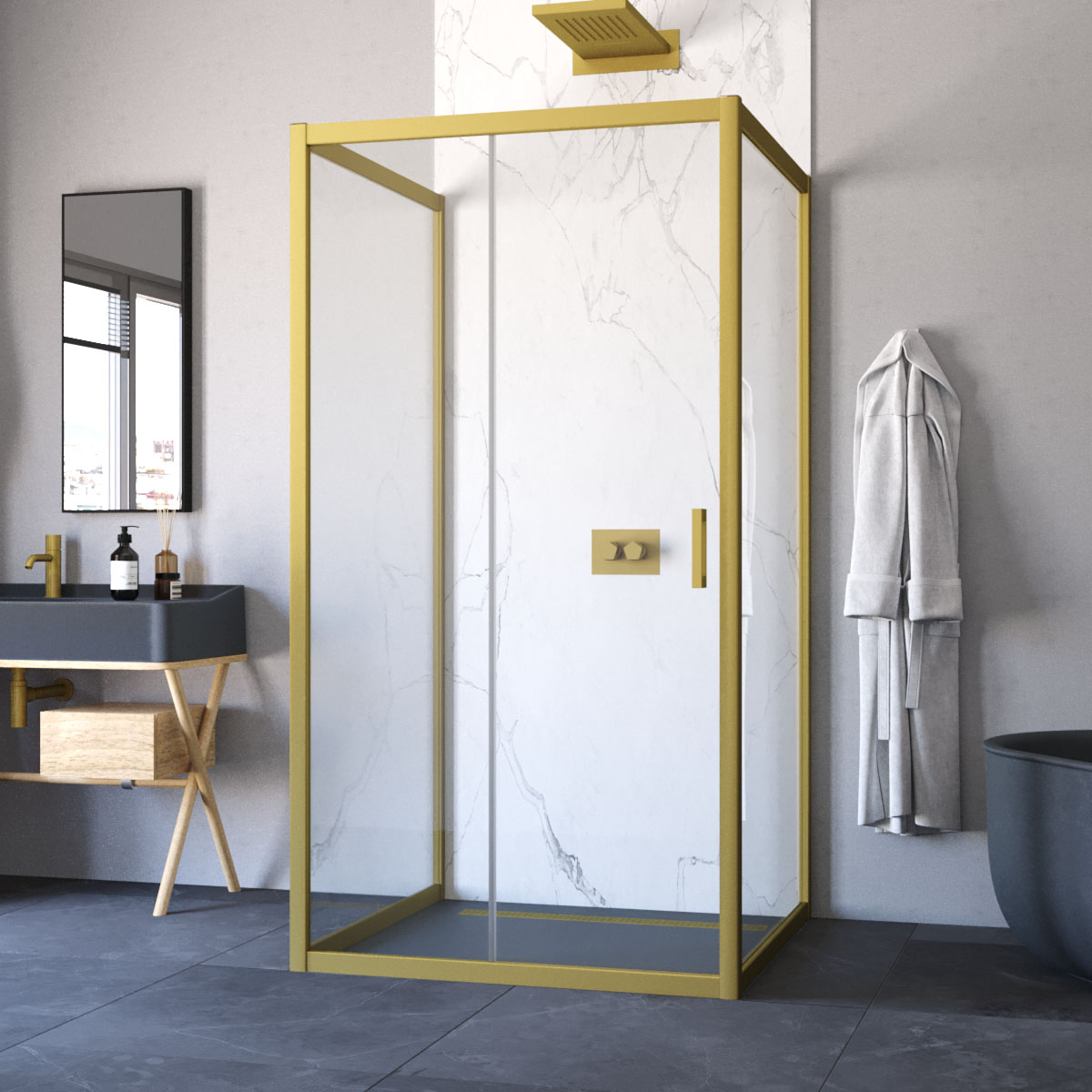 Душевой уголок Vegas Glass ZP-U NOVO 100*90 03 01, профиль золото матовое, стекло прозрачное