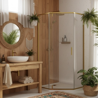 Душевой уголок CeramaLux CL1006-100 Matt Gold 100x100, профиль матовое золото, стекло прозрачное