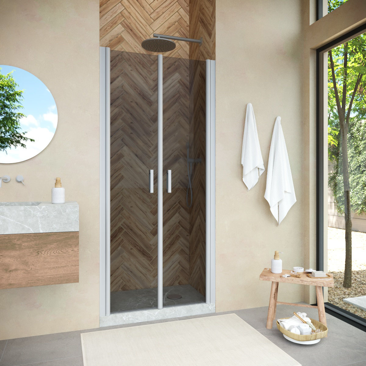 Душевая дверь в нишу Vegas Glass  E2P NOVO 95 07 07, профиль матовый хром, стекло графит