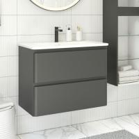 Тумба с раковиной Aquanet Эмбер 80 2 ящика, черная матовая, раковина Luxury