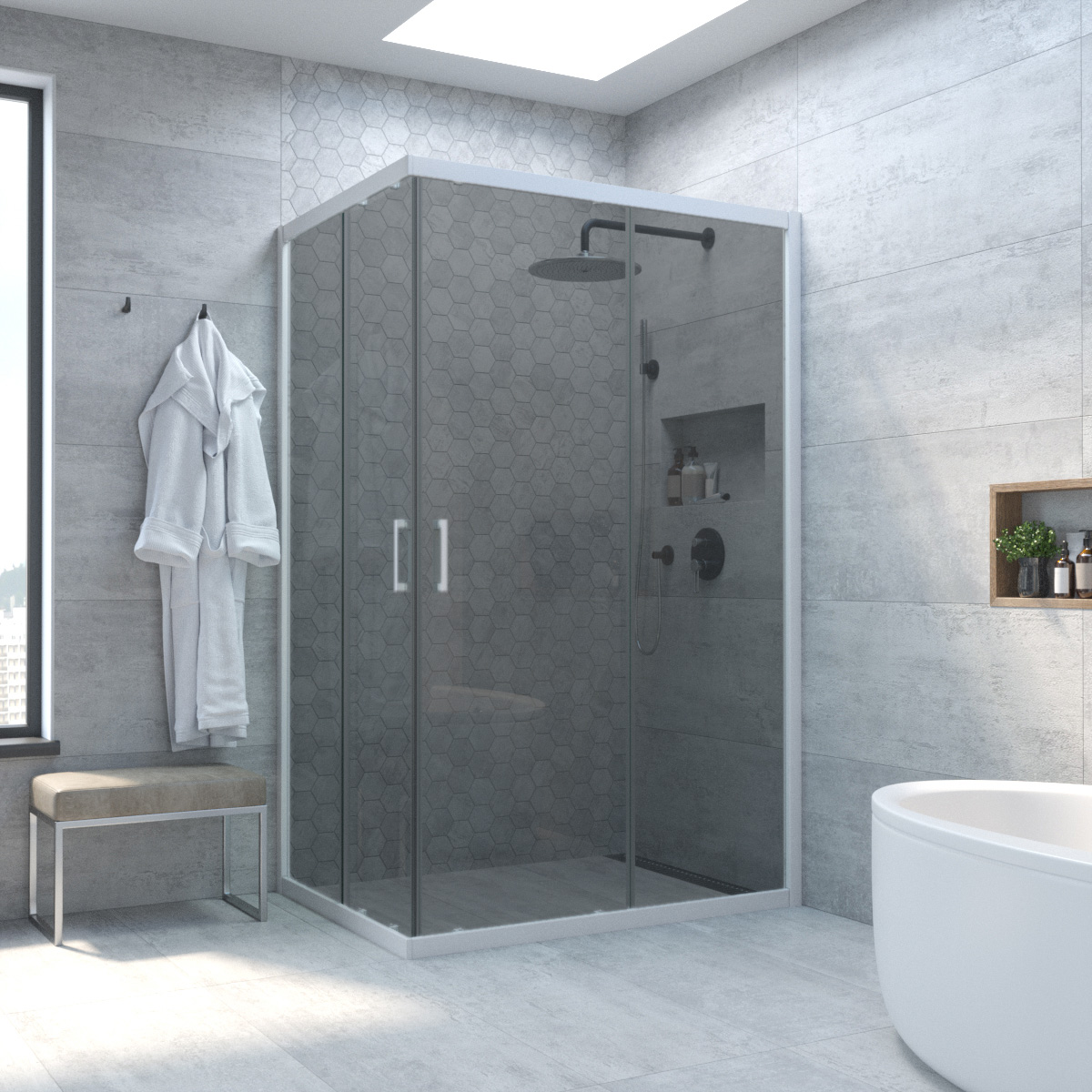 Душевой уголок Vegas Glass ZA-F NOVO 110*95 01 07, профиль белый, стекло графит