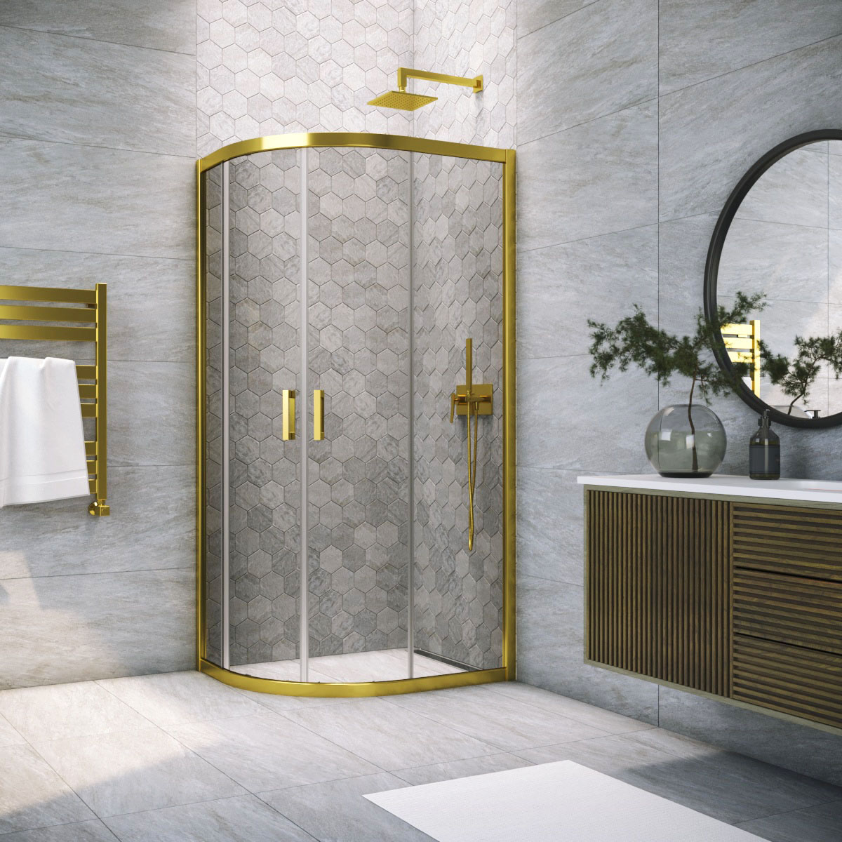 Душевой уголок Vegas Glass ZS-F TUR NOVO h1900 120*110 09 07, профиль золото глянцевое, стекло графит