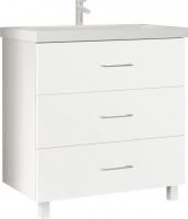 Тумба с раковиной Marka One Mix 70Н с 3 ящиками, белый глянец, ручки рейлинг