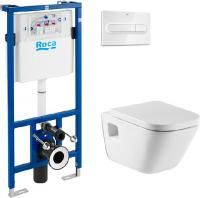 Инсталляция Roca DUPLO WC 890090020 + кнопка  PL1 Dual + унитаз подвесной Roca Gap 346477000 с сиденьем Roca Gap 801472004 с микролифтом