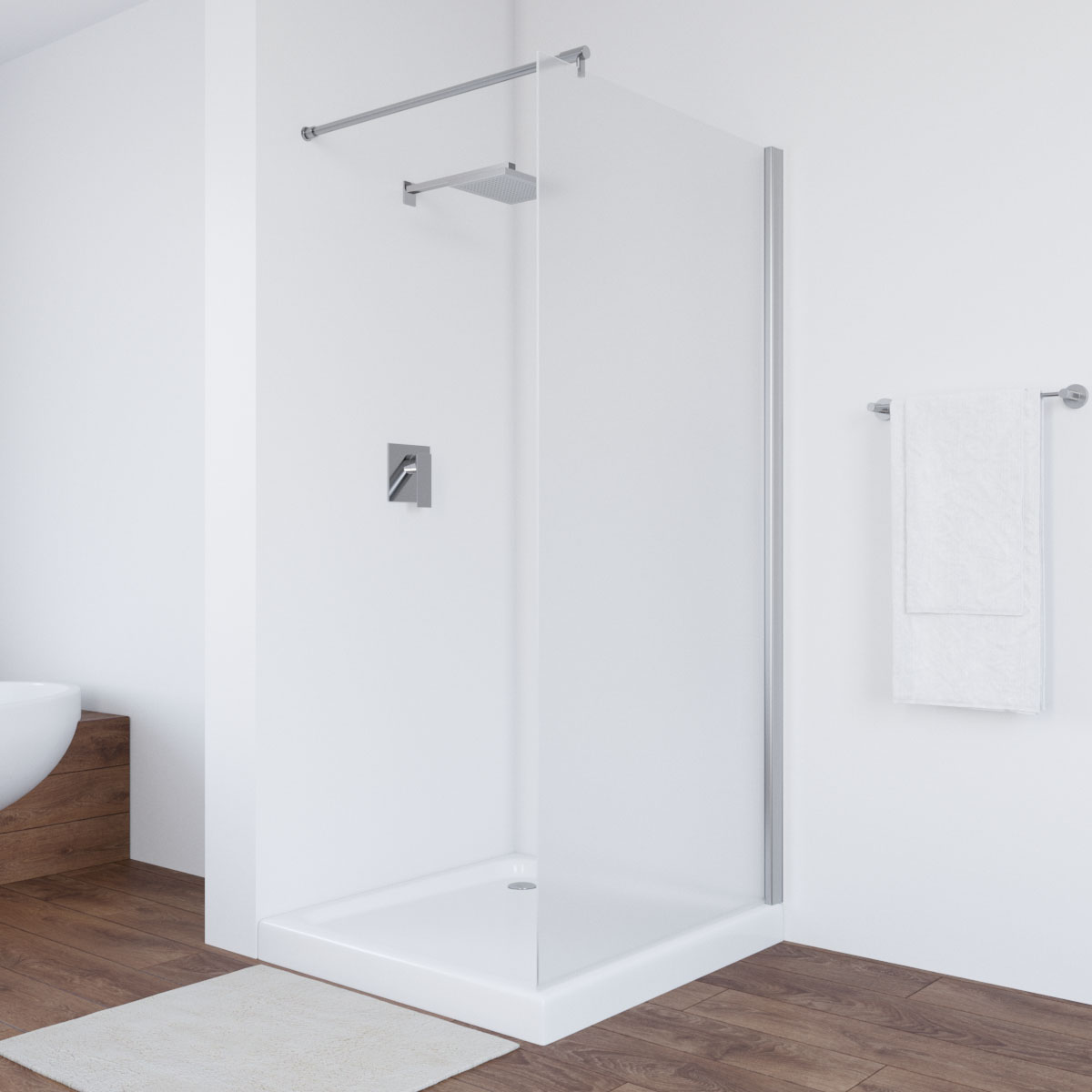 Душевая перегородка Vegas Glass EAF NOVO h2000 106 08 10, профиль глянцевый хром, стекло сатин