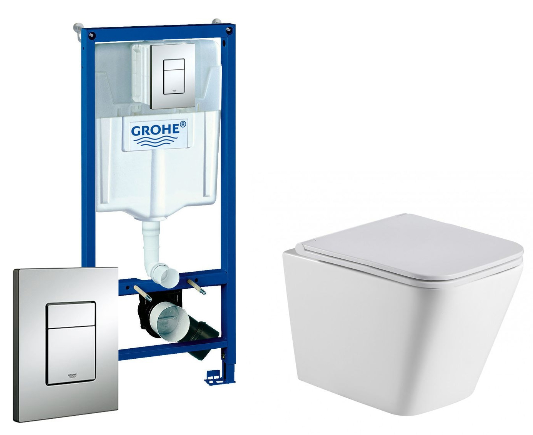 Инсталляция Grohe Rapid SL 38772001 с кнопкой смыва + унитаз подвесной WeltWasser Gudzon 520 WT