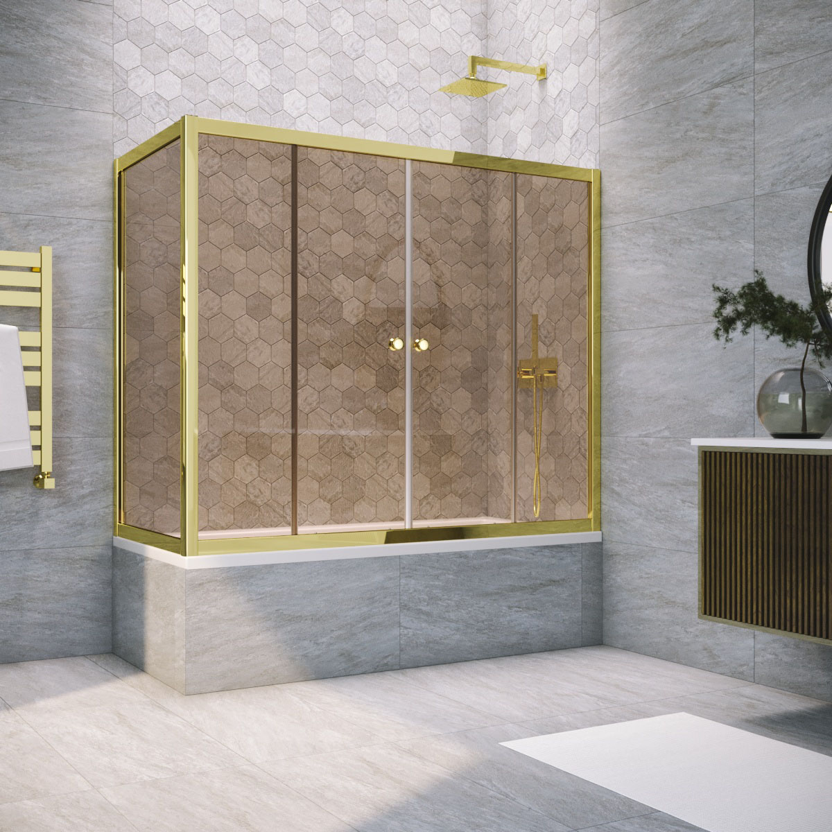 Шторка на ванну Vegas Glass Z2V+ZVF TUR NOVO 190*85 09 05, профиль золото глянцевое, стекло бронза