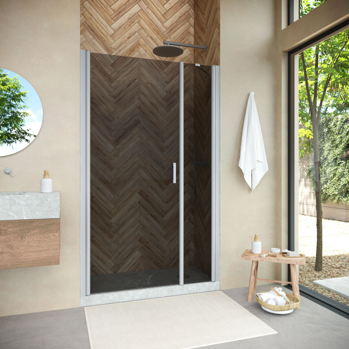 Душевая дверь в нишу Vegas Glass EP-F-2 NOVO h2000 135 07 07 L, профиль матовый хром, стекло графит