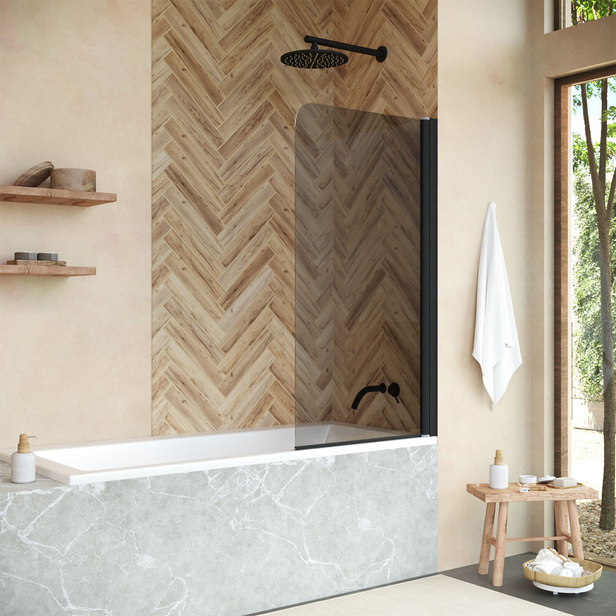 Шторка на ванну Vegas Glass EV NOVO 70 02М 07, профиль черный матовый, стекло сатин